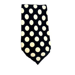 L Calabrese Men's Silk Necktie Made In Italy 100% Silk Navy Blue/White Polka dot